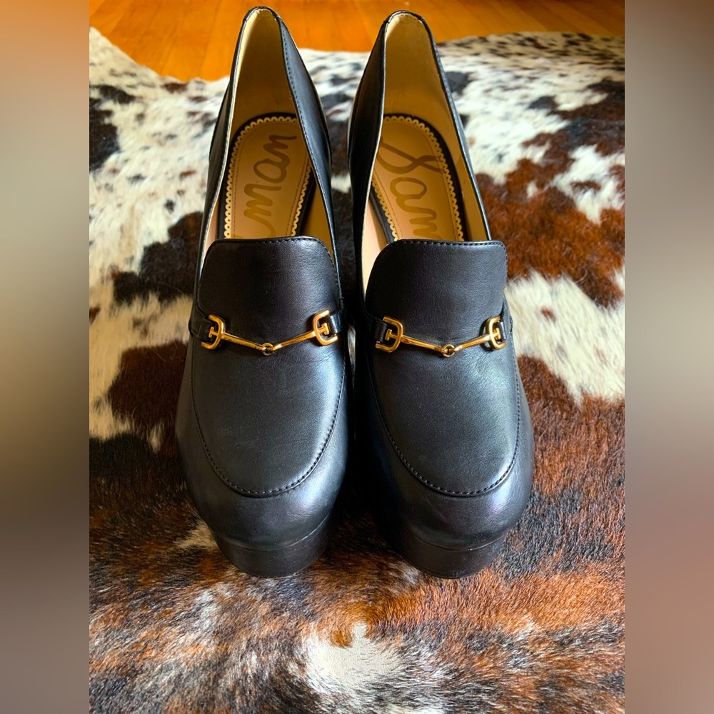 Sam Edelman Aurelie black horsebit platform loafer heels